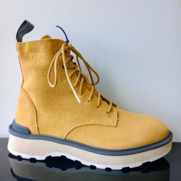 Sorel Shoes - Sorel Women's Hi-Line Lace-Up Waterproof Combat Boot in Lovely GEO Yellow / Jet